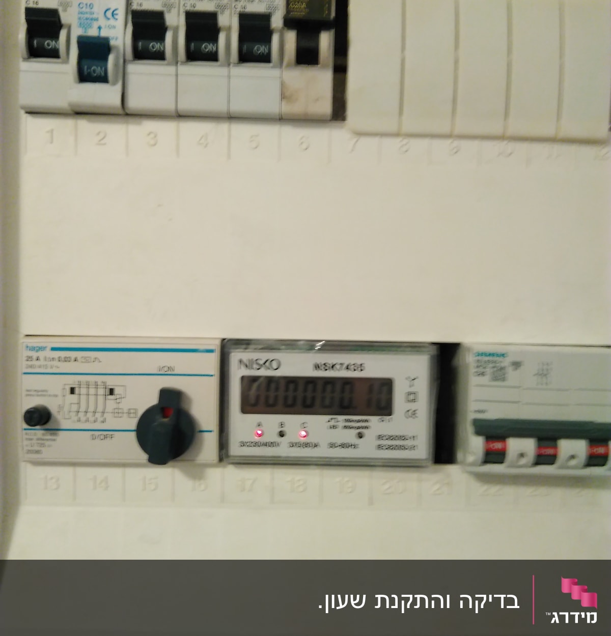 לוח חשמל עם מפסקים ומונה דיגיטלי